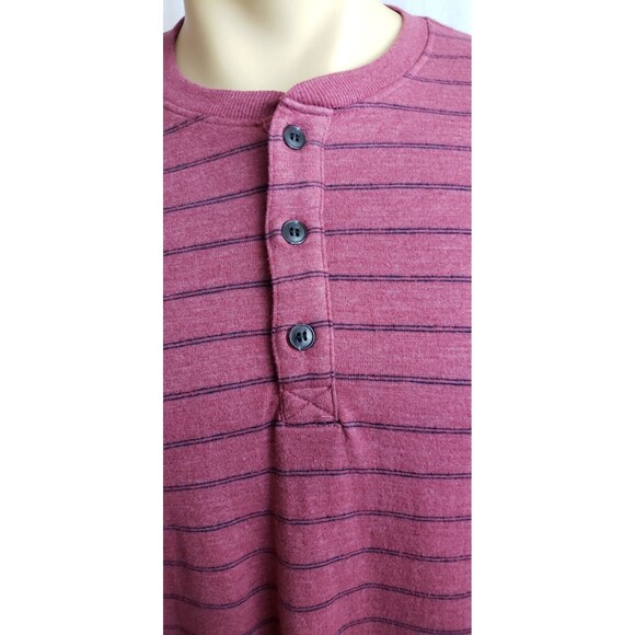 Marine Layer Henley Shirt Large Rhubarb Striped Double Knit Dad Nerd Preppy - Picture 4 of 7